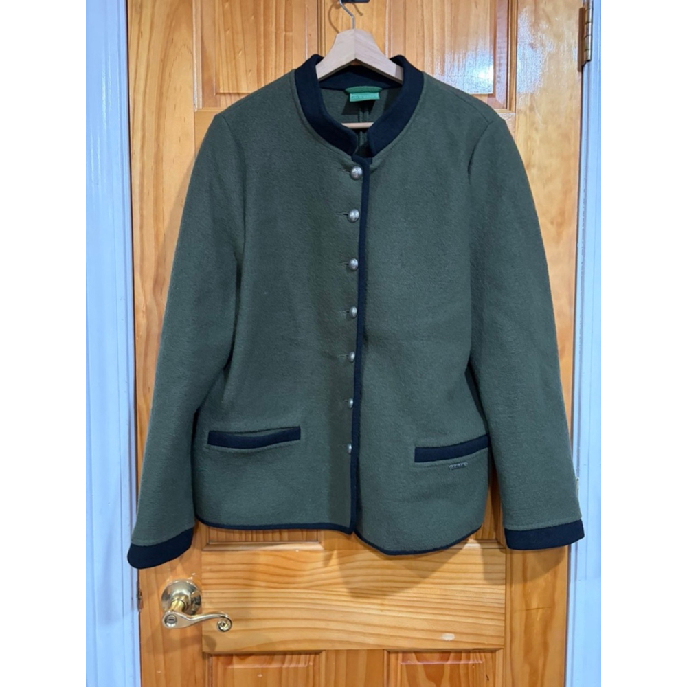 Geiger Austrian Boiled Wool Jacket Green Trachten Alpine Cardigan Size 45